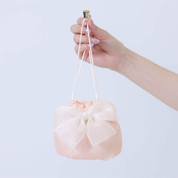 シアーリボン 巾着ポーチミニ（ピンク）