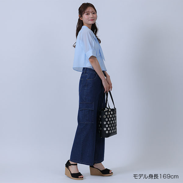 スカーフ付きクロップド ブラウス（ブルー）
