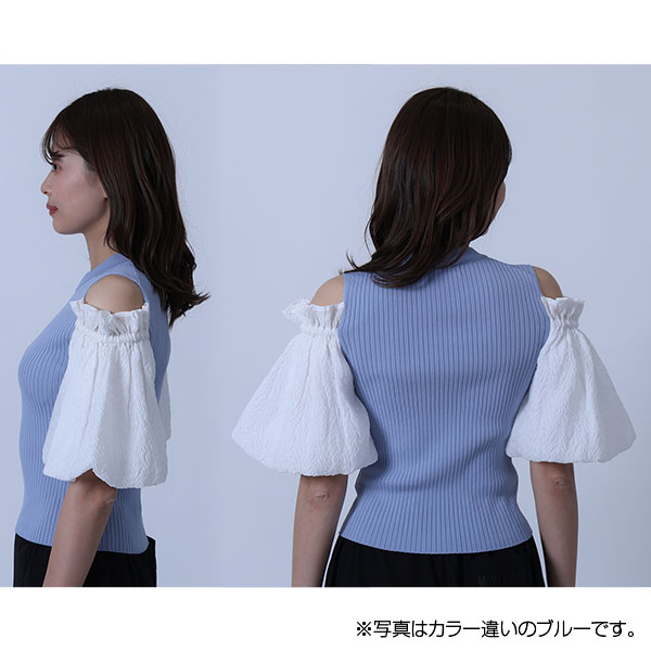 シフォン袖ニット プルオーバー（ブラック）
