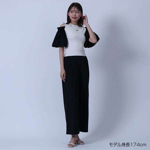 シフォン袖ニット プルオーバー（ホワイト）