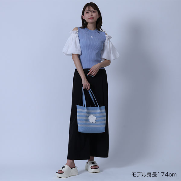 シフォン袖ニット プルオーバー（ブルー）