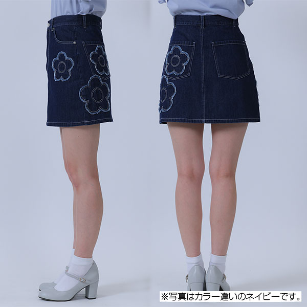 デイジーパッチデニムミニ スカート（ホワイト）