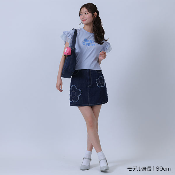 デイジーパッチデニムミニ スカート（ネイビー）