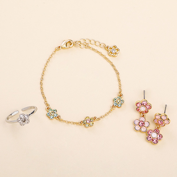 カラービジューデイジー ピアス（ピンク）