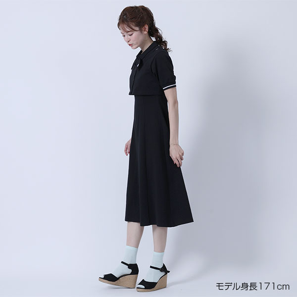 レイヤードデザインポロ ワンピース（ブラック）