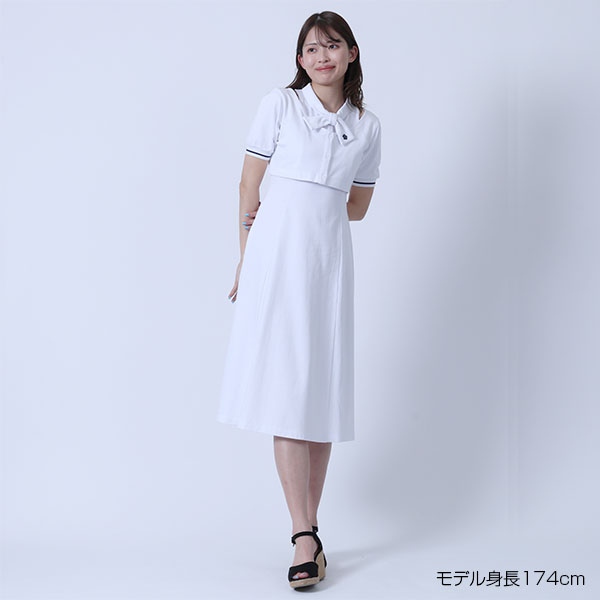 レイヤードデザインポロ ワンピース（ホワイト）