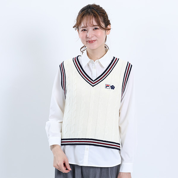 FILA × MARY QUANT ラインニット ベスト（アイボリー）