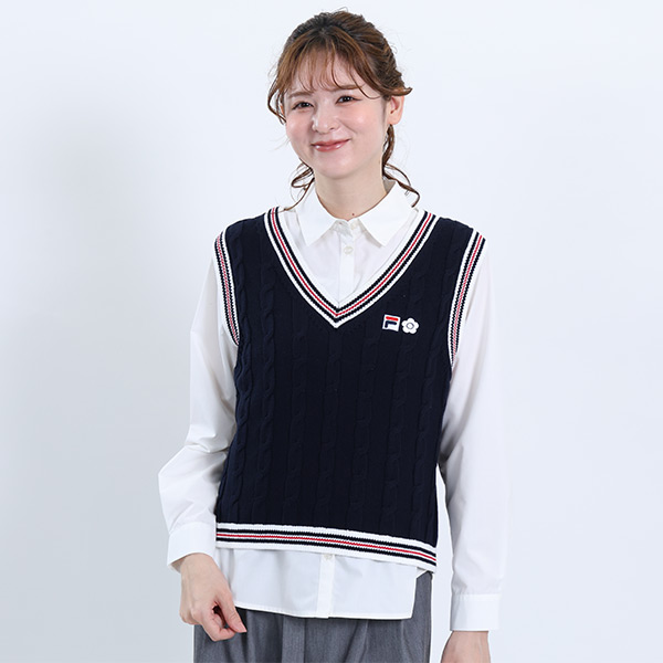 FILA × MARY QUANT ラインニット ベスト（ネイビー）