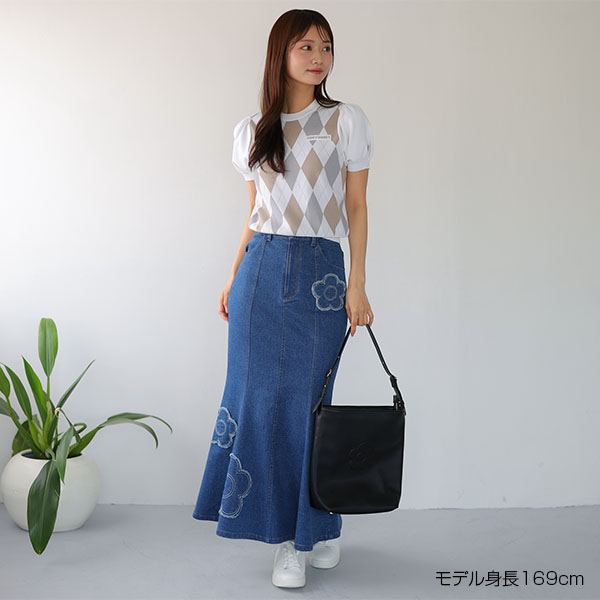 デイジーパッチデニムマーメイド スカート（ブルー）