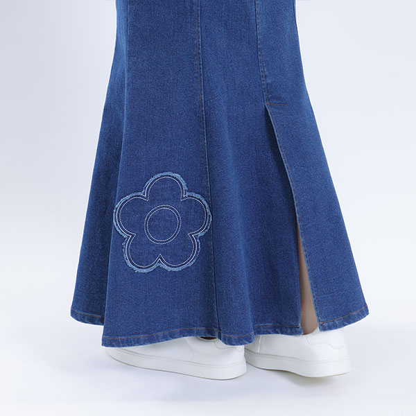 デイジーパッチデニムマーメイド スカート（ブルー）