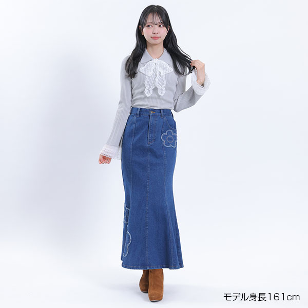 デイジーパッチデニムマーメイド スカート（ブルー）