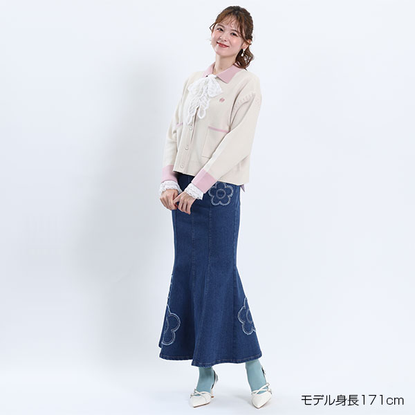 デイジーパッチデニムマーメイド スカート（ブルー）
