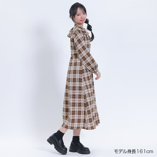 ラッフルフリル ワンピース（ブラウン）
