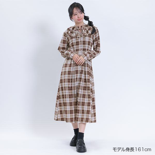 ラッフルフリル ワンピース（ブラウン）