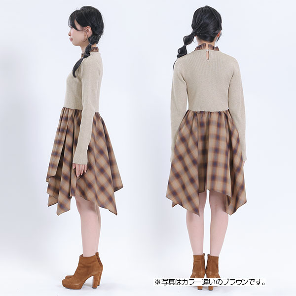 シャツドッキングニット ワンピース（グレー）