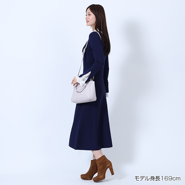 クロッシェカラーニットロング ワンピース（ネイビー）