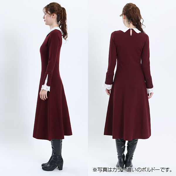クロッシェカラーニットロング ワンピース（ネイビー）