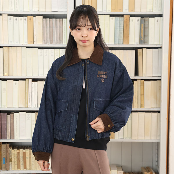 コーデュロイカラーワーク ブルゾン（ネイビー）