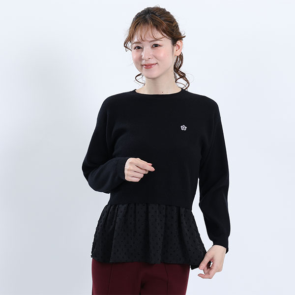 ドッキングペプラムニット プルオーバー（ブラック）