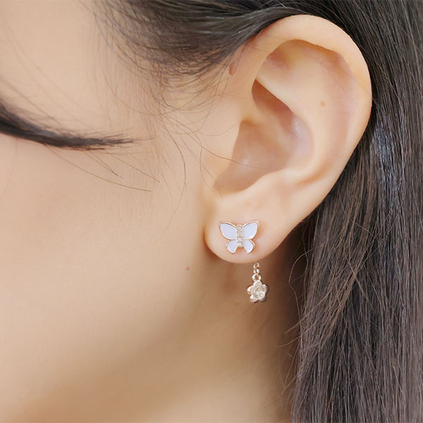 バタフライリボン ピアス（ピンクゴールド）
