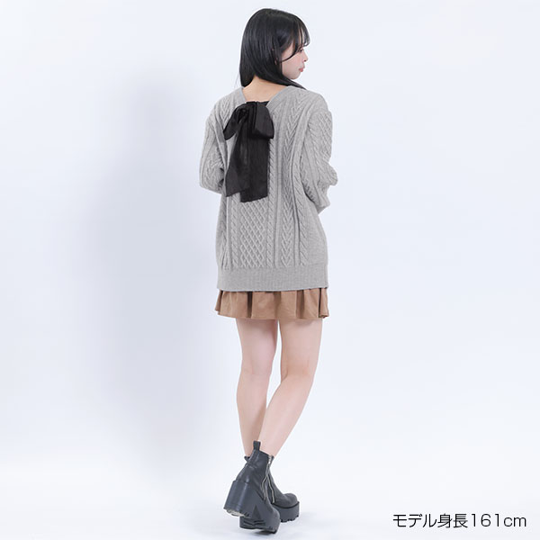 ベロアリボンニット プルオーバー（グレー）