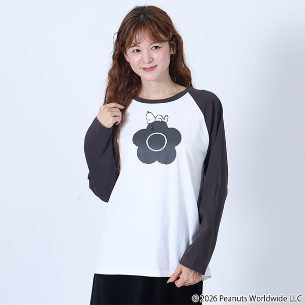MARY QUANT×PEANUTS ラグランロング Tシャツ（ブラック）