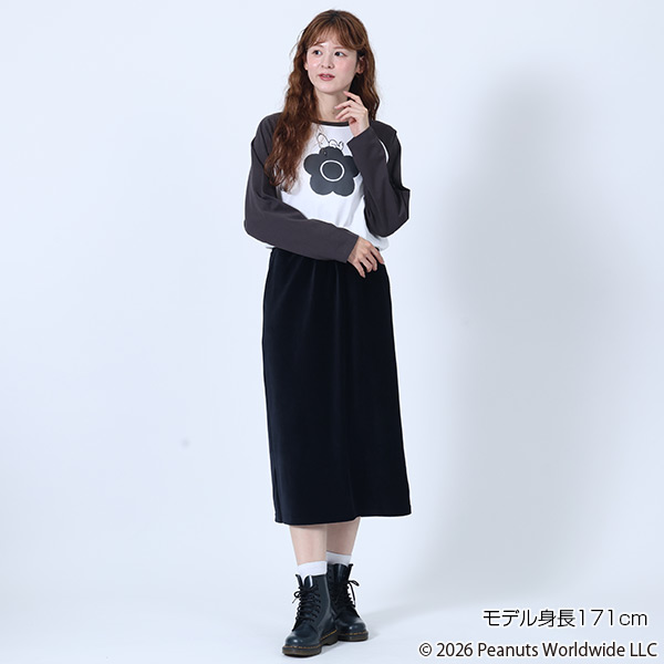 MARY QUANT×PEANUTS ラグランロング Tシャツ（ブラック）