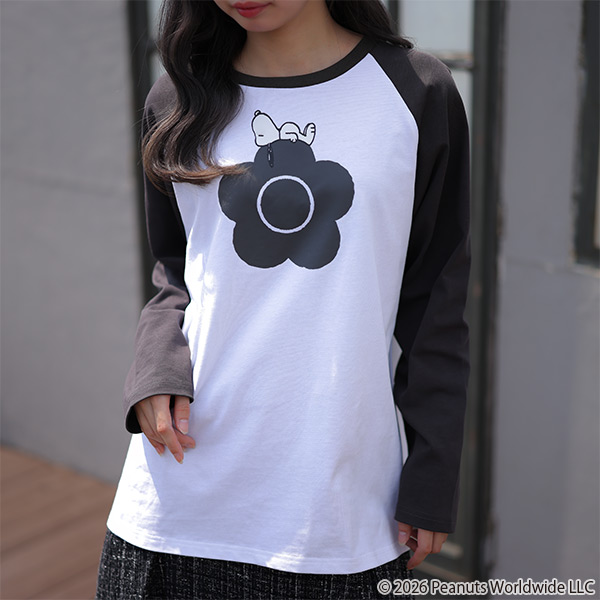 MARY QUANT×PEANUTS ラグランロング Tシャツ（ブラック）