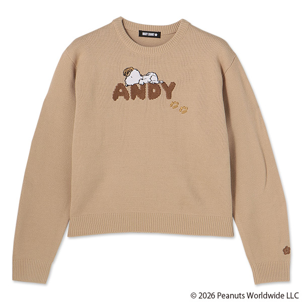 MARY QUANT×PEANUTS ニット プルオーバー（ブラウン）