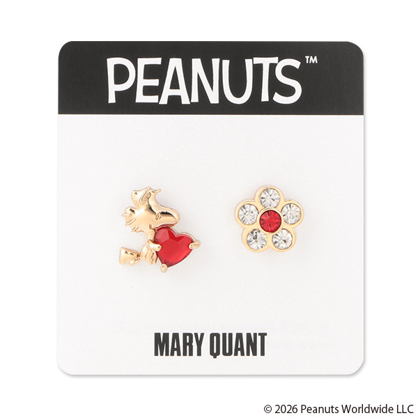MARY QUANT×PEANUTS ハートビジュー ピアス（ゴールド）