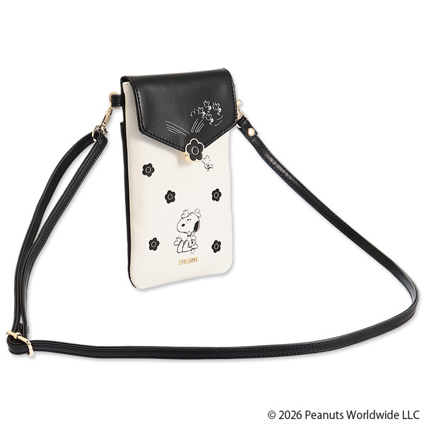 MARY QUANT×PEANUTS モバイルショルダー（ブラック×ホワイト）