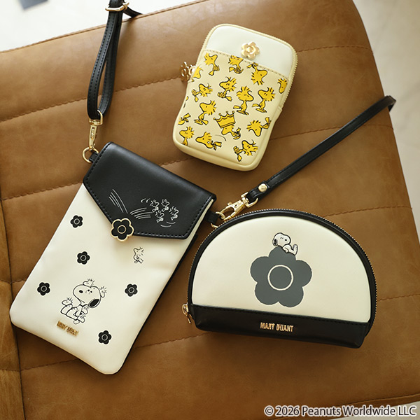 MARY QUANT×PEANUTS モバイルショルダー（ブラック×ホワイト）