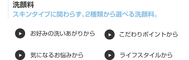 洗顔料 スキンタイプに関わらず、2種類から選べる洗顔料。