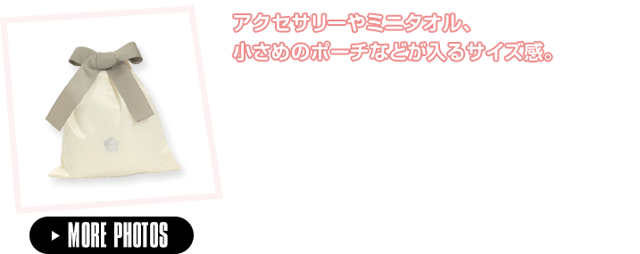 アクセサリーやミニタオル、小さめのポーチなどが入るサイズ感。