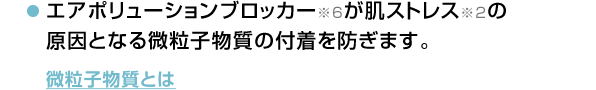 エアポリューションブロッカー※6が肌ストレスの原因となる微粒子物質の付着を防ぎます。