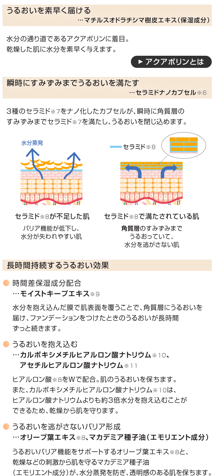 美容保湿成分配合でメイク中も高保湿ケアを実現