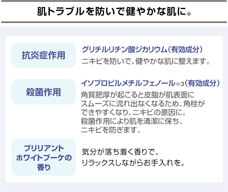 ゴワつきやくすみをオフし、透き通るようなやわらかな肌に。